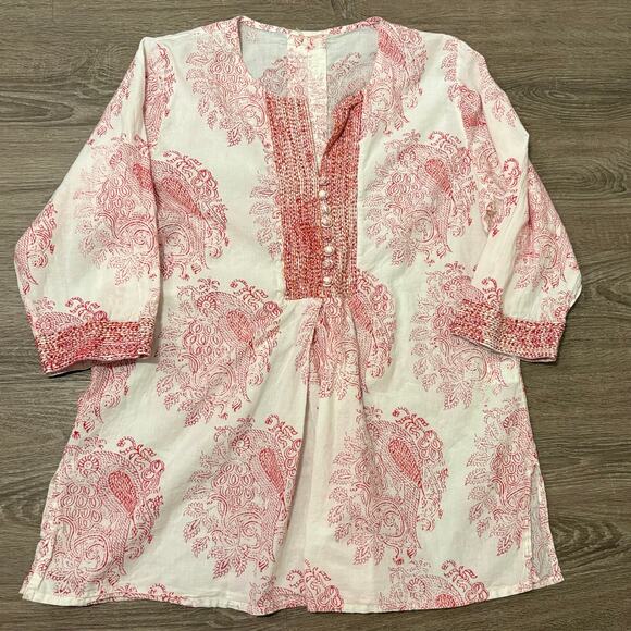 Anokhi Tops - Anokhi Jaipur Block Print Cotton Tunic Top Boho Pintuck Button Front est. sz M